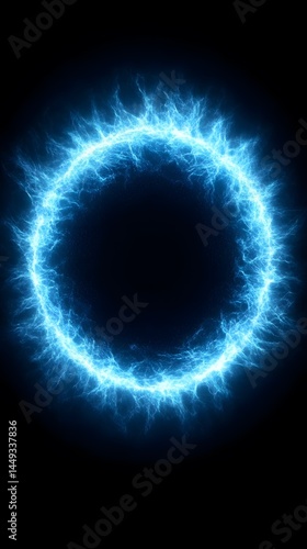 Abstract Blue Energy Ring Circular Electric Plasma Light Background