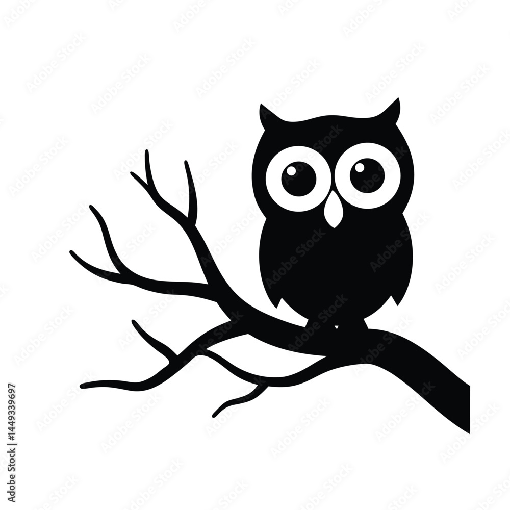 Fototapeta premium Silhouette of an owl perched on a tree branch