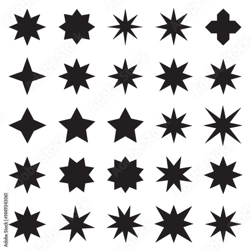 Star vector icons. Stars collection. Star icon. Stars in modern simple flat style. Black stars, vector illustration