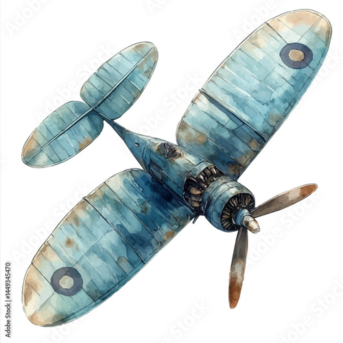 illustration of Propeller Blade From A Vintage Aircraft, watercolor vector, isolated on a white background.