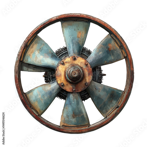 Propeller Blade From A Vintage Aircraft, vector watercolor illustration, isolated on a white background.
