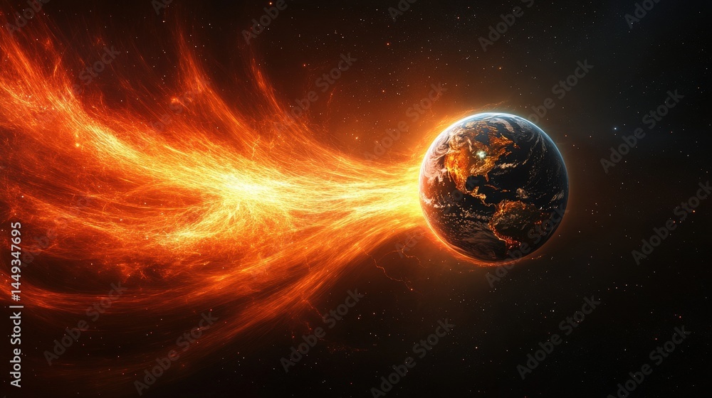 Fiery cosmic event engulfing the planet.