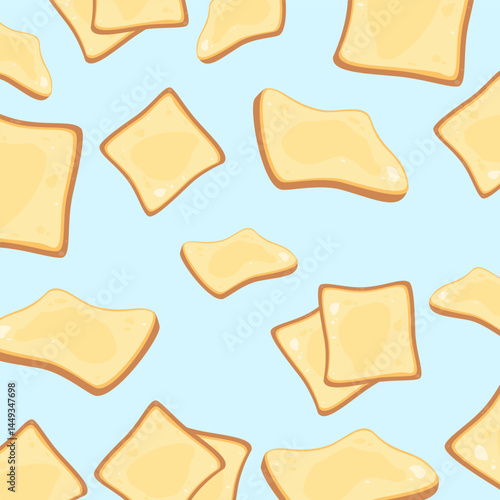 Toast seamless pattern. Cute breakfast menu illustration. Sliced bread cartoon. Can be used for wallpaper, print, decoration, paper wrapping