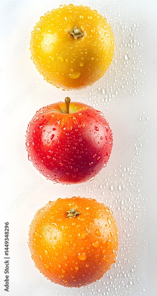 Fresh Colorful Fruits with Water Droplets Isolated on White Background – High Resolution Macro Photo Fresh Colorful Fruits with Water Droplets Isolated on White Background – High Resolution Macro Photo