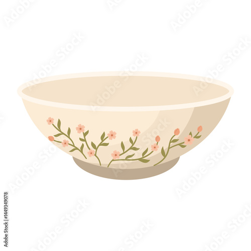 Vintage Floral Ceramic Illustration. Handcrafted Pottery Bowl Illustration