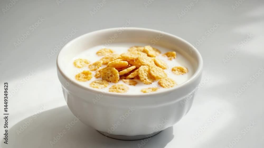 Bowl of cereal with milk illuminated by soft natural light Bowl of cereal with milk illuminated by soft natural light