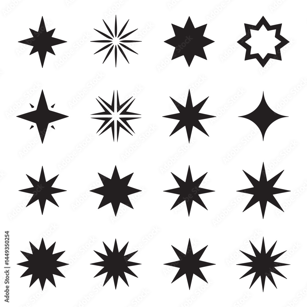 Fototapeta premium Star vector icons. Stars collection. Star icon. Stars in modern simple flat style. Black stars, vector illustration
