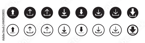 Download and upload icon. Files download and upload icons symbol in line and flat style on white background.Software download icon . Web icon set . Icons collection. Vector illustration eps 10.