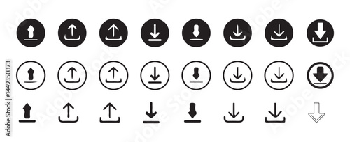 Download and upload icon. Files download and upload icons symbol in line and flat style on white background.Software download icon . Web icon set . Icons collection. Vector illustration eps 10.