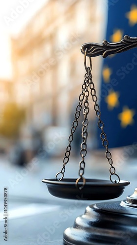 Justice scales, EU flag background