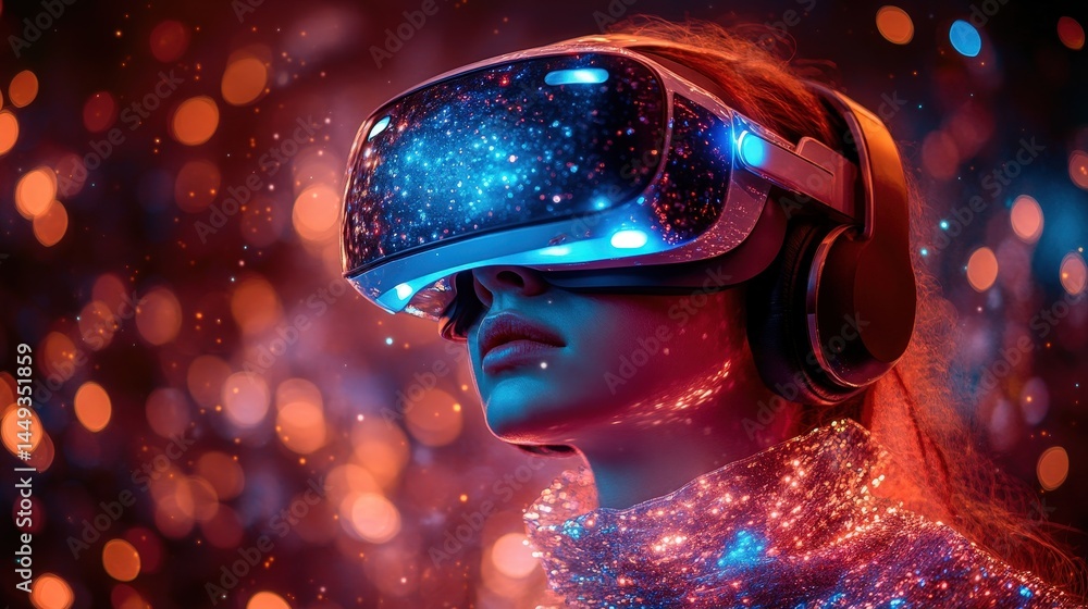 Intriguing virtual reality headset on a person.