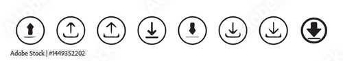 Download and upload icon. Files download and upload icons symbol in line and flat style on white background.Software download icon . Web icon set . Icons collection. Vector illustration eps 10.