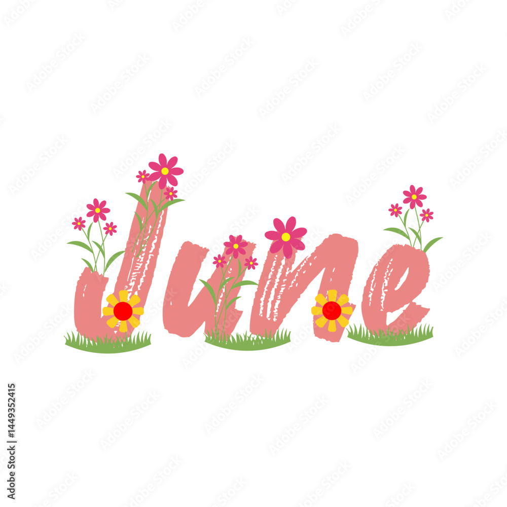 Hello June. JUNE month vector. Illustration month June. Hello June vector template. Design for banner, greeting cards or print. Hello June. JUNE month vector. Illustration month June. Hello June vector template. Design for banner, greeting cards or print.