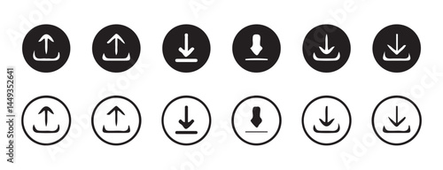 Download and upload icon. Files download and upload icons symbol in line and flat style on white background.Software download icon . Web icon set . Icons collection. Vector illustration eps 10.