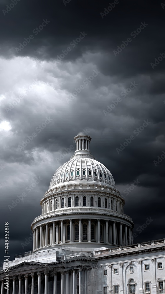 Obraz premium The Capitol Building's dome against a dramatic stormy sky - national historical institution