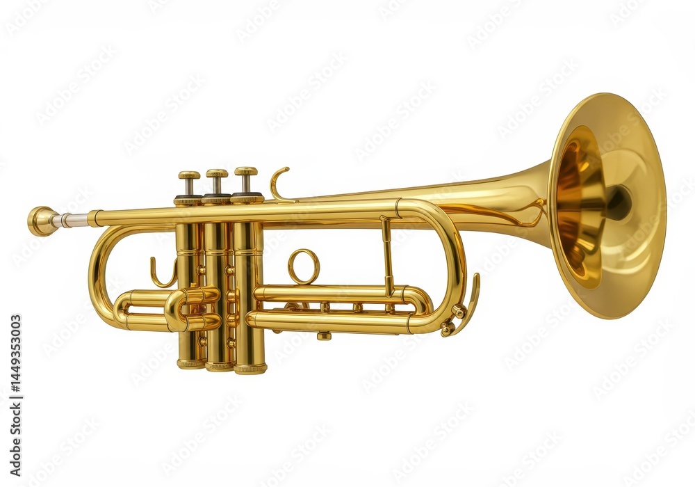 Fototapeta premium Shiny Gold Trumpet Musical Instrument Detailed Closeup High Quality Professional Photo art band jazz