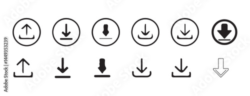 Download and upload icon. Files download and upload icons symbol in line and flat style on white background.Software download icon . Web icon set . Icons collection. Vector illustration eps 10.