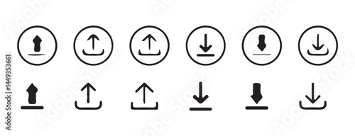 Download and upload icon. Files download and upload icons symbol in line and flat style on white background.Software download icon . Web icon set . Icons collection. Vector illustration eps 10.