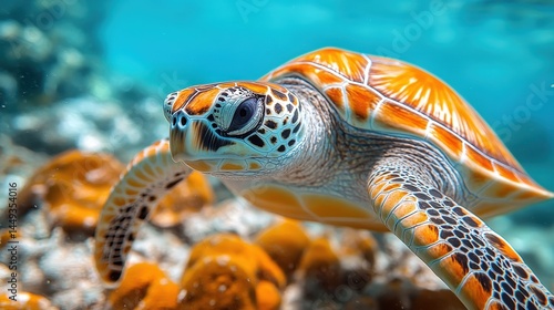 Obraz na płótnie Underwater close-up view of a sea turtle. w salonie