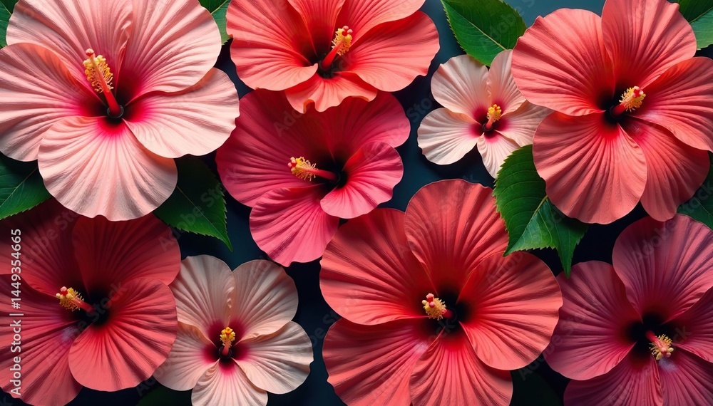 Bold hibiscus blooms arranged in a square tessellation , bold, design Bold hibiscus blooms arranged in a square tessellation , bold, design
