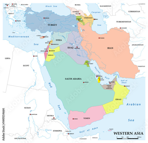 Map of the Asian region of Western Asia