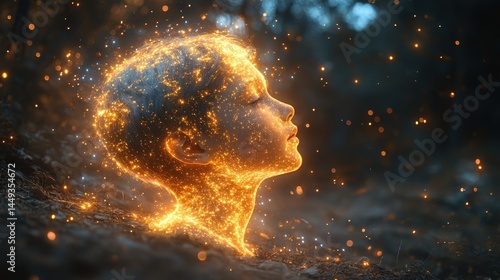 Obraz na płótnie A child's head, illuminated by a fiery glow. w salonie