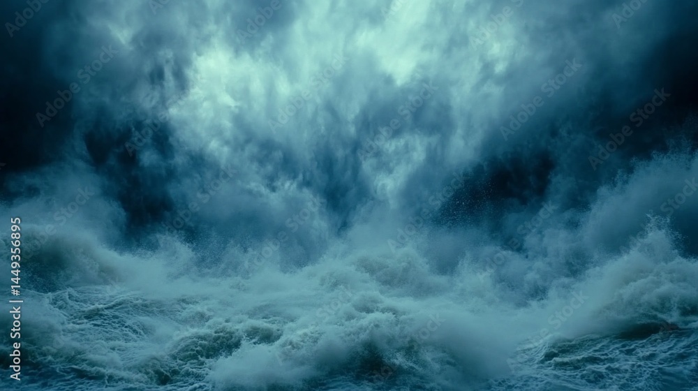 Fototapeta premium Stormy ocean waves crashing against dark clouds