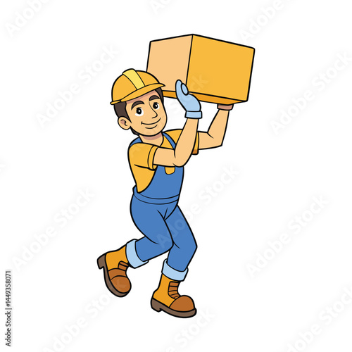 Latin American Male Laborer Silhouette Vector Lifting Heavy Box
