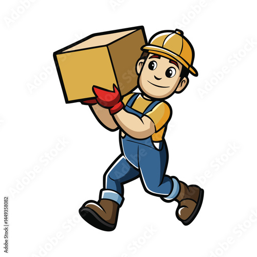 Latin American Male Laborer Silhouette Vector Lifting Heavy Box
