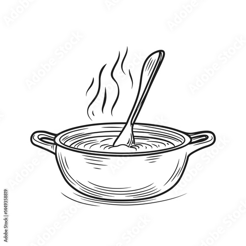 Cooking Pot Stirring Hot Soup  