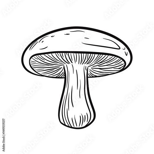 Roasted mushroom illustration in line art style on white background  
