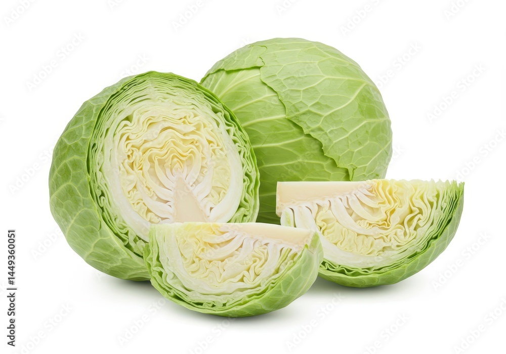Fresh Green Cabbage Halves Slices Vegetable Food Healthy Diet Cooking Ingredient Raw Leaf Meal Farm Fresh Green Cabbage Halves Slices Vegetable Food Healthy Diet Cooking Ingredient Raw Leaf Meal Farm