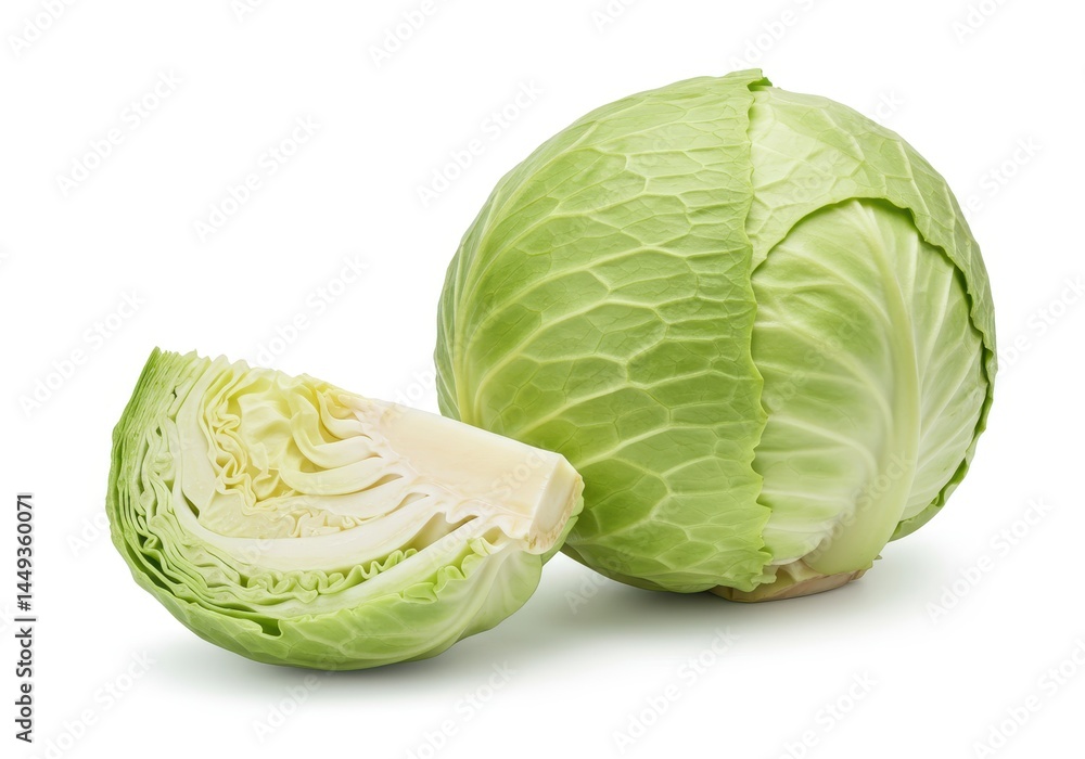 Fresh Green Cabbage Vegetable Isolated White Background Studio Shot Healthy Food Ingredient Cooking Fresh Green Cabbage Vegetable Isolated White Background Studio Shot Healthy Food Ingredient Cooking