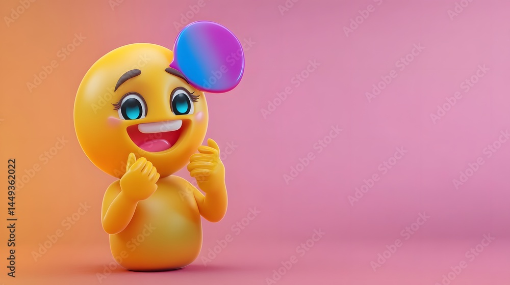 Happy Emoji Character 3D Render Illustration Pink Background Happy Emoji Character 3D Render Illustration Pink Background