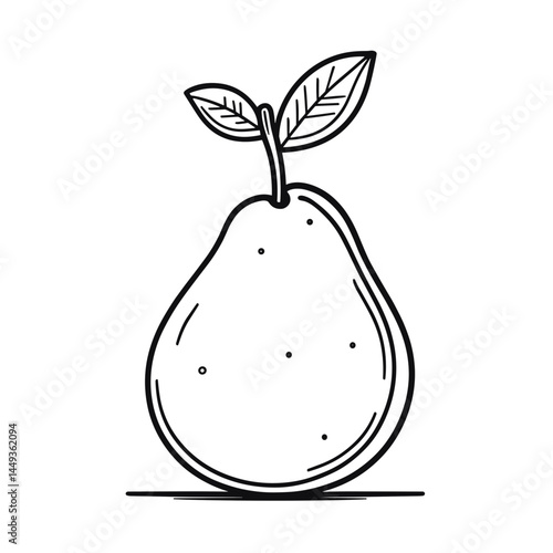 Simple Line Drawing of a Pear with Leaves  