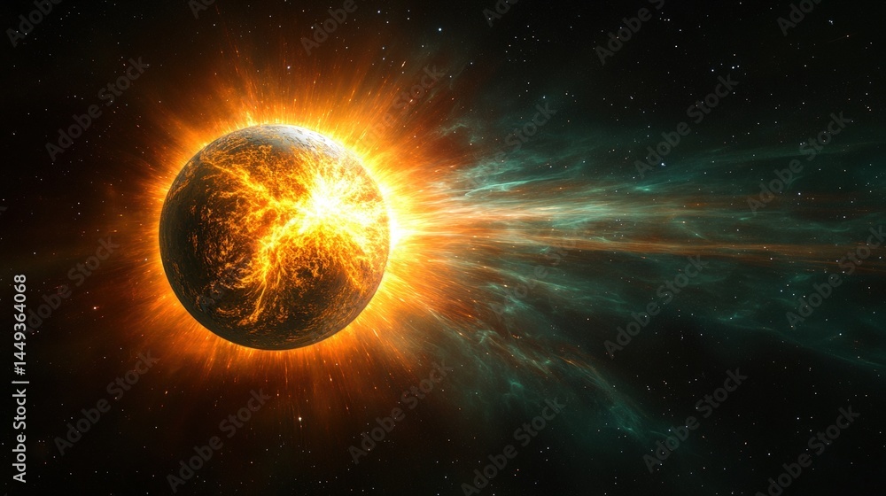 Exploding celestial body in a cosmic display.