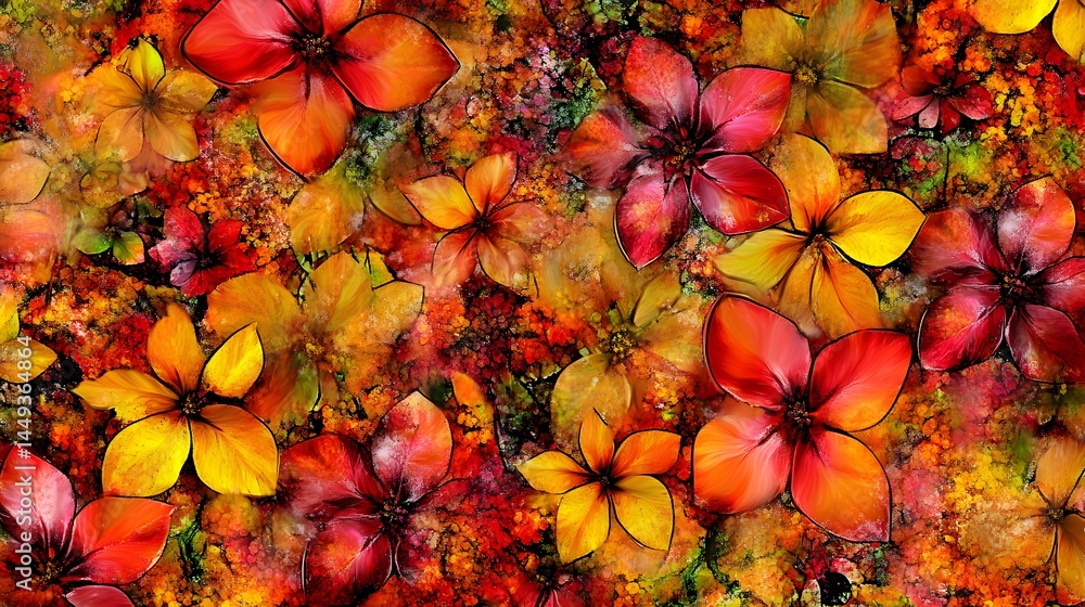 Fototapeta premium Vibrant Autumn Floral Seamless Pattern Background