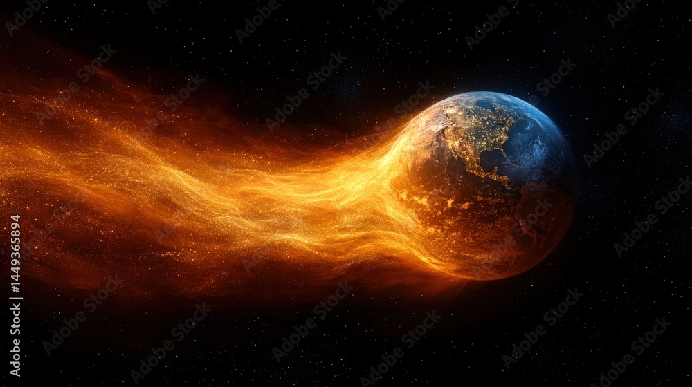 Fiery destruction of the planet in space.