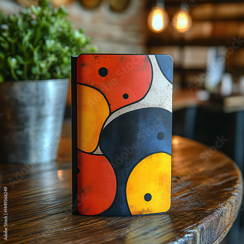 Mockup of a folded brochure with vibrant, eye-catching design on a table