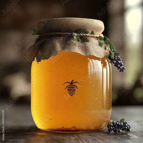 Mockup of a honey jar with natural, rustic branding