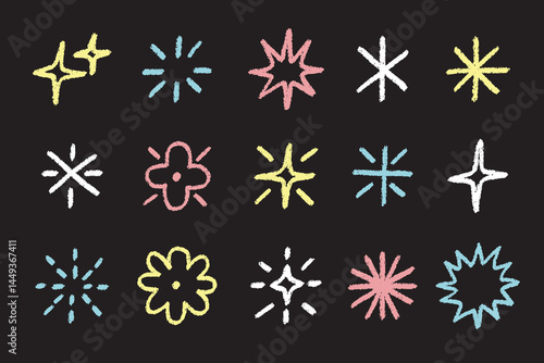 sparkling icon and start light vector set, star shape and geometric icon set