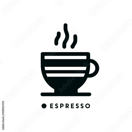 Minimalistic black-and-white line art illustration of espresso cup icon