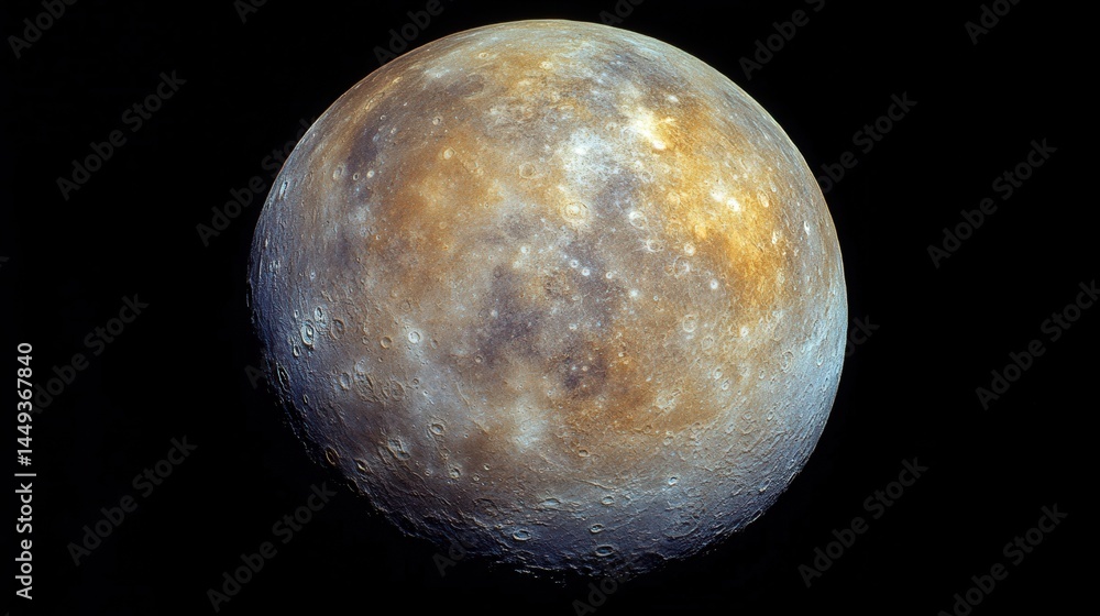 Detailed view of a celestial body with surface textures.