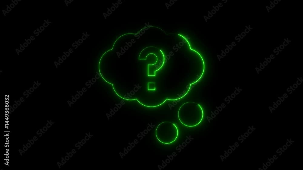 Animated green neon question mark inside a thought bubble on black background Animated green neon question mark inside a thought bubble on black background
