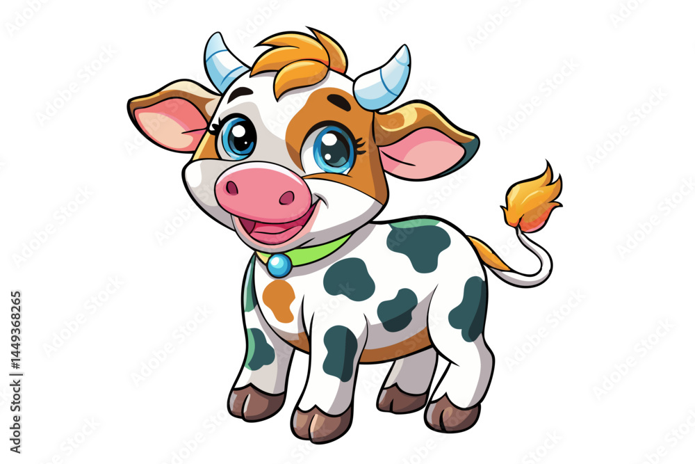 Happy Cartoon Calf in Playful Pose Vector Illustration for Cute Farm Animal Themes Happy Cartoon Calf in Playful Pose Vector Illustration for Cute Farm Animal Themes