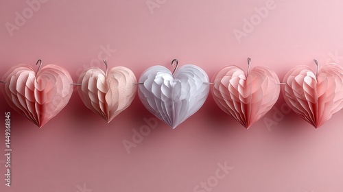 Obraz na płótnie A row of folded paper hearts of various shades. w salonie