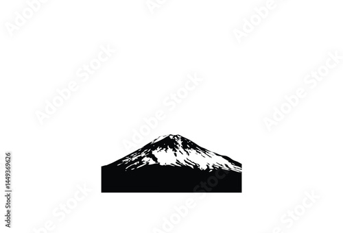 Mountain peak covered in snow silhouette on white background