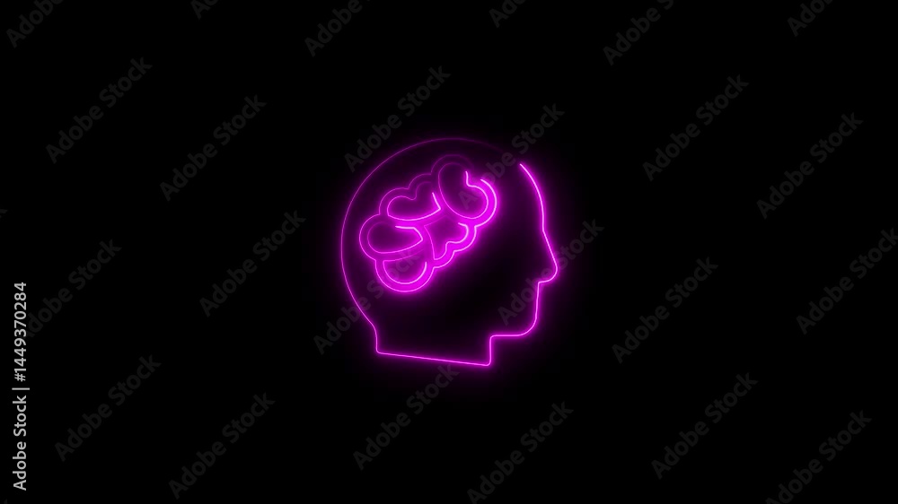Neon illuminated brain and heart shape silhouette representing love and emotions Neon illuminated brain and heart shape silhouette representing love and emotions