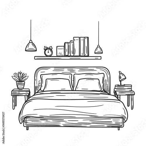 Cozy dormitory bedroom with minimalist decor and plants  