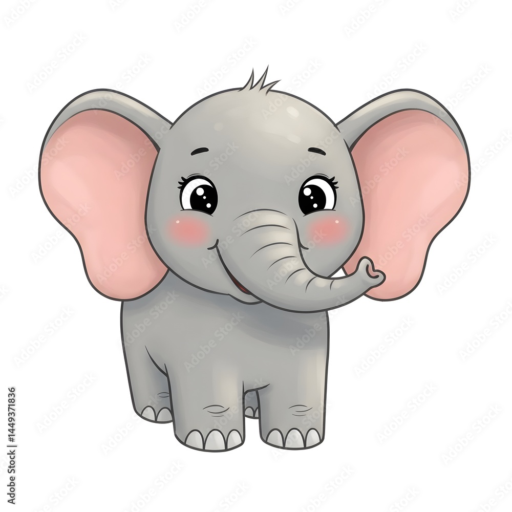 Cartoon Illustration of a cheerful elephant with a cute and friendly smile in an isolated white background. Perfect for kids' decor. Cartoon Illustration of a cheerful elephant with a cute and friendly smile in an isolated white background. Perfect for kids' decor.